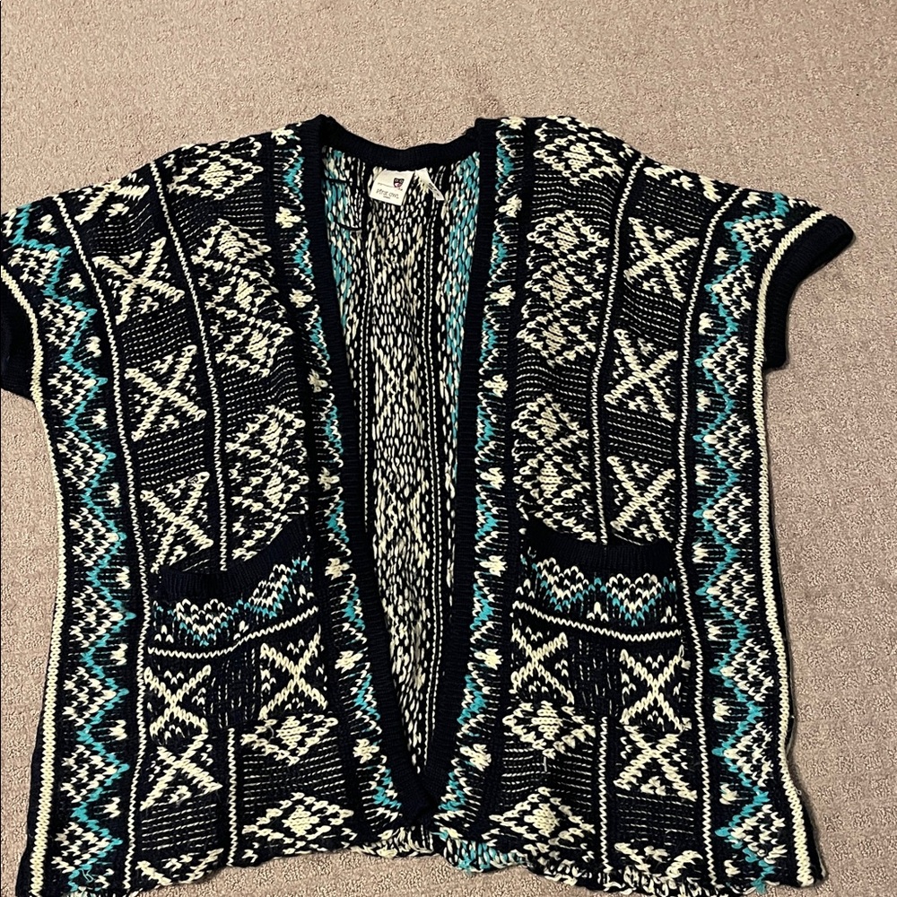 Pink Owl Black, Cream & Teal Patterned Open-Front Cardigan